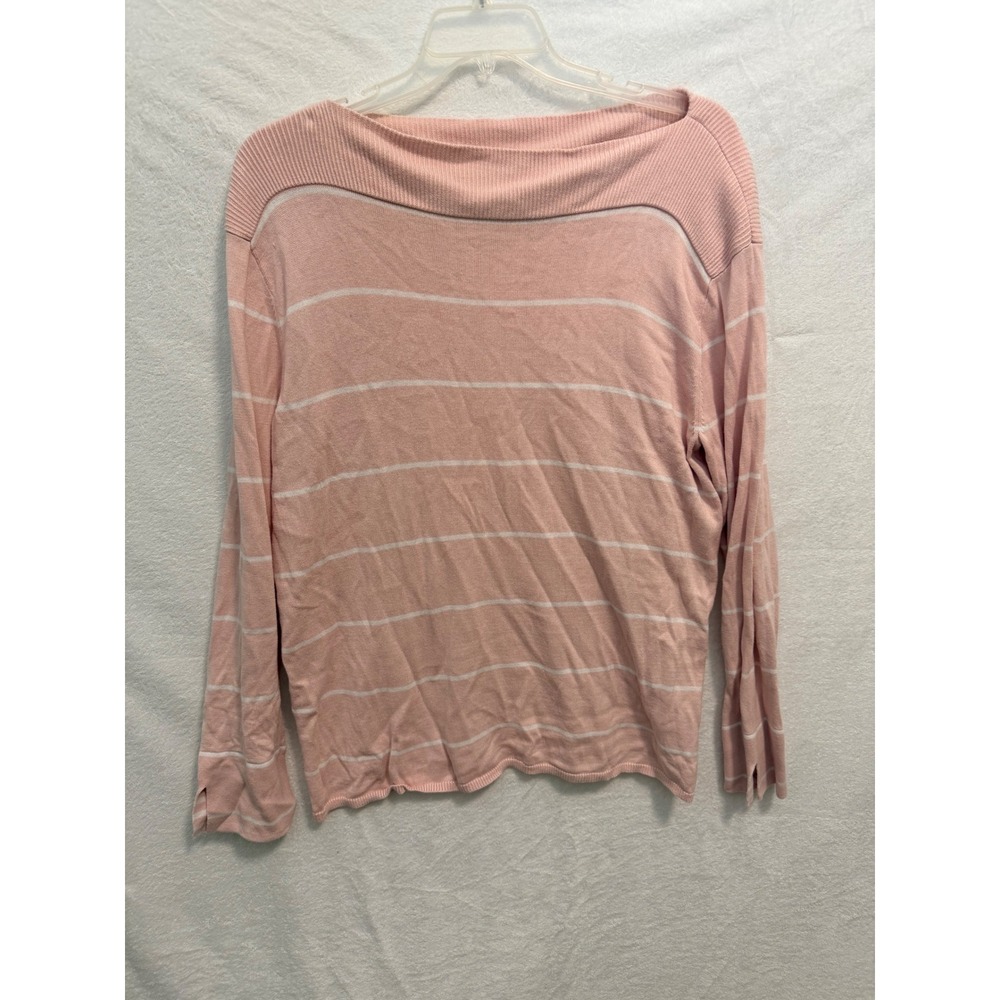 Chaps Pink White Striped Boat Neck Cotton Modal Knit Sweater XXL